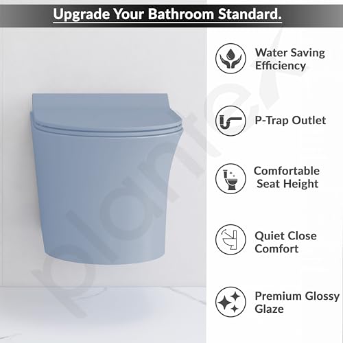 Image of Plantex Wall Hung Commode with Table Top Basin for Bathroom /Ceramic Western Toilet with Wash Basin - P Trap Commode - Combo (Ocean Blue)