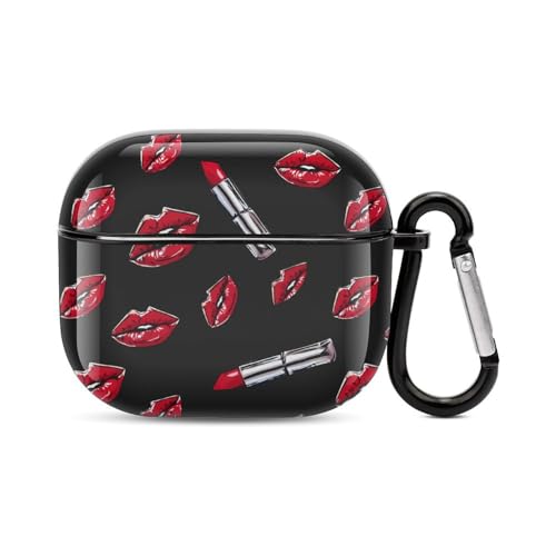 Red Lipstick Sexy Lips Makeup Earbud Case Bluetooth Headphone Case Full Protective Hard Case with Keychain Compatible with Airpods 3