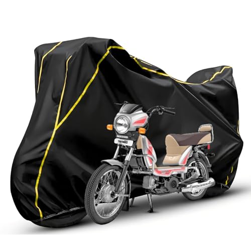 Image of Waterproof Bike Body Cover Compatible with Tvs XL100 Dustproof Scratchproof - Motorcycle Cover for Two Wheeler, Outdoor Full Cover with UV, Duty, Rain Protection (Black & Yellow) R1