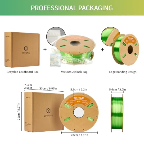 Image of ERYONE Silk PLA Filament for 3D Printer 1.75mm + /- 0.03mm, Shiny Filament 1kg (2.1lbs) /Spool, Green Apple