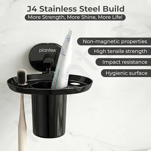 Image of Plantex J4 Stainless Steel Toothbrush Holder for Bathroom /Toothbrush Stand for Bathroom /Tumbler Holder /Bathroom Accessories (PVD Black Finish) Onix