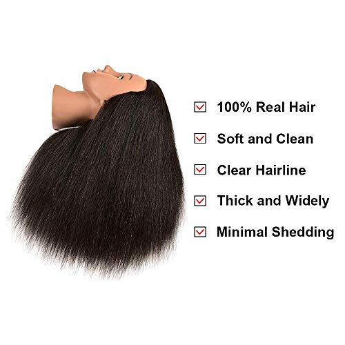 headdoll Mannequin Head with 100% Real Human Hair 14 Inch Training Head Manikin Head Cosmetology Doll Head Hairdresser Hairstylist Practice Head for Hair Styling with Stand