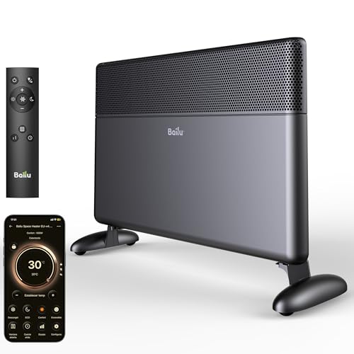Ballu Radiador Eléctrico Bajo Consumo 1500W, Convector Eléctrico WiFi con App, Pantalla Táctil, Calefacción Eléctrica con Google Home y Alexa, Instalación Pared o Suelo, Mando a Distancia,Negro