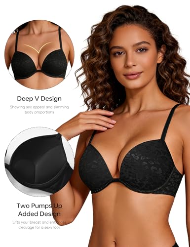 Image of Wingslove Women's Push Up Bra Deep V Plunge Underwire T-Shirt Bra Multiway 2 Cups Up