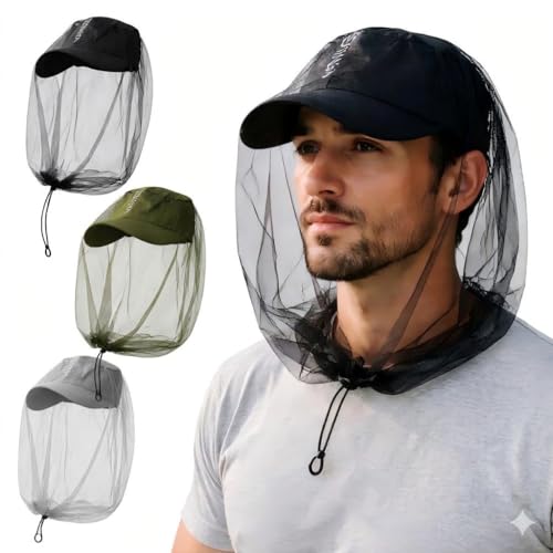 3 Paquetes de Red para la Cabeza contra Mosquitos con Cordón Ajustable, Protector de Malla para la Cara para Pesca, Camping y Actividades al Aire Libre miniatura 1
