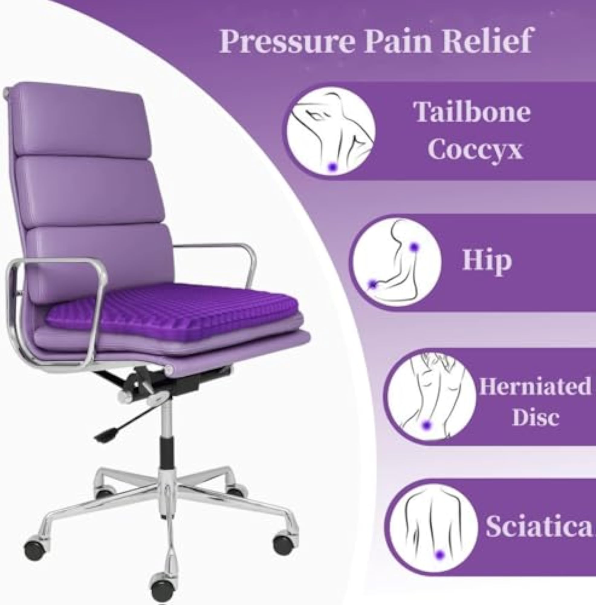 Ergonomic Gel Cushion, Thick & Durable Seat Pad