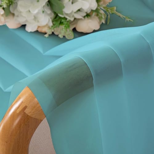Image of Chyhomenyc Aqua Sheer Curtains 45 Inch Long 2 Panels, Light Filtering Short Soft Airy Short Cafe Curtains, Modern Rod Pocket for Dinning Living Room Bedroom, 42Wx45L Inches