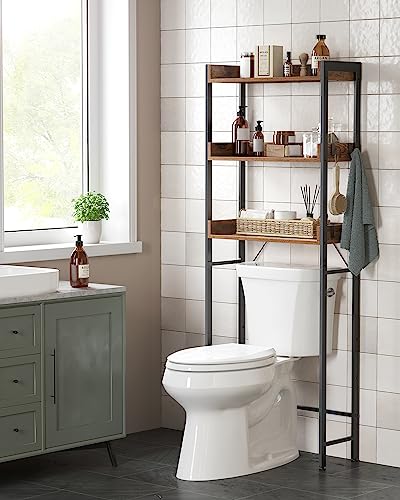 VASAGLE-Over-The-Toilet-Storage-3-Tier-Bathroom-Storage-Shelf-Over-Toilet-Bathroom-Organizer-with-4-Hooks-Rustic-Brown-and-Black-UBTS002B01 VASAGLE Over The Toilet Storage 3 Tier Bathroom Storage Shelf Over Toilet Bathroom Organizer with 4 Hooks Rustic Brown and Black UBTS002B01