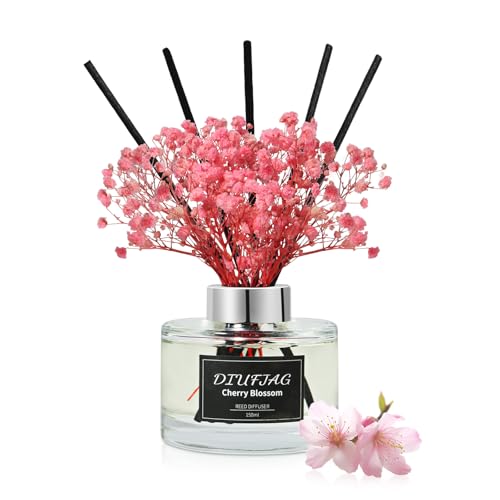 DIUFJAG 150ml Bâtonnets Parfumés - Fleur de Cerisier,Fleurs Séchées Diffuseur de Parfum Maison avec 8 Bâtonnets Cherry Blossom Pr Chambre à...
