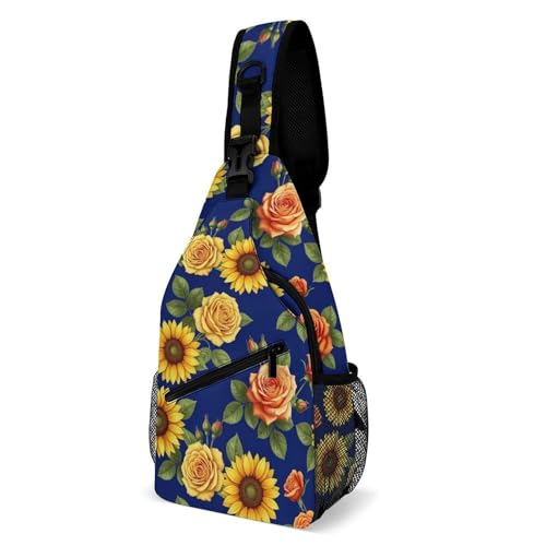 Fashion Chest Bag, Shoulder Bag, Dress Decor Sling Backpack, Casual Day Pack For Men And Women Peony Sunflower Floral