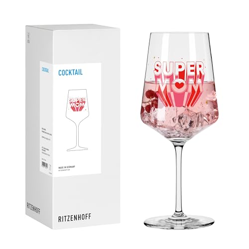 RITZENHOFF 8171011 Cocktail-Glas 500 ml, Serie Sprüche, mit lustigem Schriftzug Super Mom - modern, Made in Germany