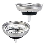 CORNERJOY 2 PCS Kitchen Sink Strainer and Stopper Combo Basket Replacement for Standard 3-1/2 inch Drain,Stainless Steel Basket with Rubber Stopper Bottom