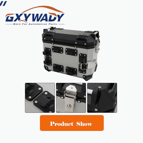 Alforjas laterales universales para motocicleta GXYWADY, caja dura de aluminio plateado de 36 L con soportes de fijación miniatura 5