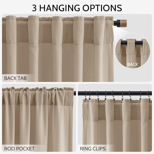 Image of Nanspring Extra Long Linen Curtains 102 Inch for Living Room Sepia Beige