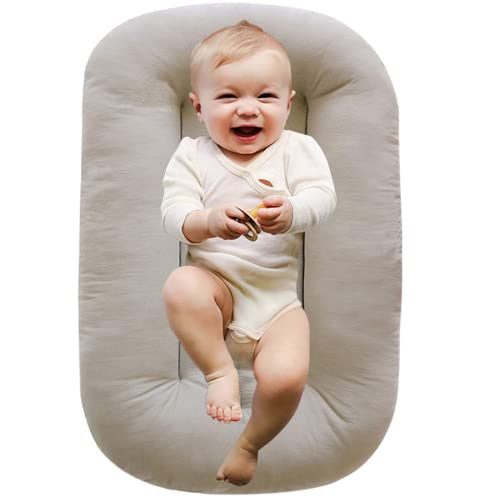 Image of Baby Lounger Pillow for Newborn, 0-12 Months Baby Nest Pillow Cosleeping for Baby in Bed, Newborn Lounger for Boys Girls (English Apricot)