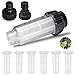 Wasserfilter Set, 3/4 Zoll Wasser Vorfilter mit 6 Stück Filtereinsatz & 2 Schnelladapter, für Hochdruckreiniger, Gartenbewässerung, Gartenpumpe, Wohnmobil, Haushalt (Schwarz)