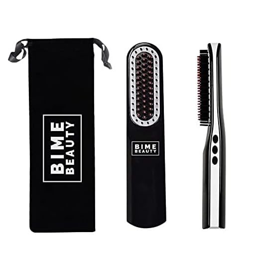Bime Beauty Hot Comb Hair Straightener for Men and Women | Wireless Hair Straightening Comb | Short & Long Beard Straightener Comb for Men | Father's Day Gift or Men's Birthday Gift (Black)