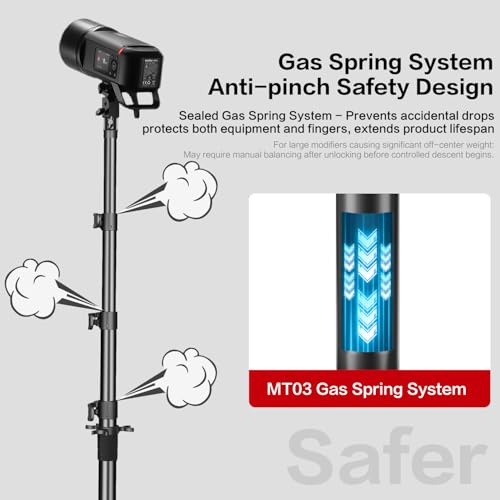 FreeSea Light Stand Photography - 1.4in Oversized Tubes Heavy Duty Stand, Aluminum Alloy Construction, 106in Tall Tripod with Flip-Lock & Gas Spring, Holds Softboxes/Ring Lights up to 5KG - Image 3