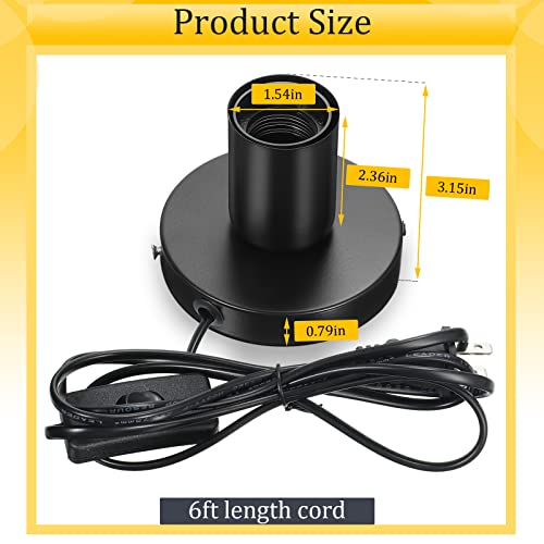 Polished Metal Desktop Lamp Base E26 E27 Screw Light Bulb Holder Base Light Sockets Base Light Bulb Base Lamp Replacement Base For Holding Bulb, 6 Feet Black Cord On Off Switch Plug (Black, 3 Pcs) #TOP1