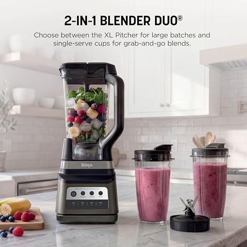 Image of Ninja Professional Plus DUO Blender Premier | Ice Crush, Smoothie, Nutrient Extraction, Frozen Drink & Margarita Machine| 3 Auto IQ Presets I 1400W, 72oz Pitcher, (2) To-Go Cups | Sand | BN751SDBRN