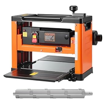 Foto di VEVOR Pialla a Spessore, 330 mm Larghezza, Banco Elettrico Motore da 2000 W e 23500 Giri/min, Testa di Taglio a Spirale con 24 Inserti, Velocità Singola, per Materiali in Legno Duro e Tenero