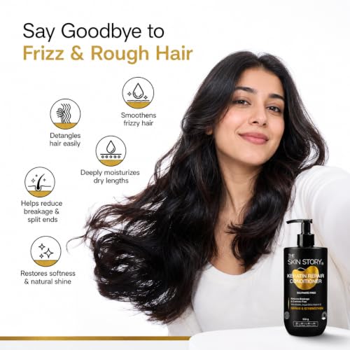 Image of Keratin Repair Conditioner for Dry, Frizzy & Damaged Hair | Sulphate Free Conditioner | For Coloured & Treated Hair | Smooth, Soft & Manageable Hair | Enriched with Argan Oil & Vitamin E | 950g | The Skin Story