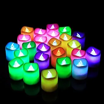 BESTDI New Year Plastic Flameless and Smokeless Diya Candle Battery Operated/Powered Tea Light (Multicolour) - Pack of 12