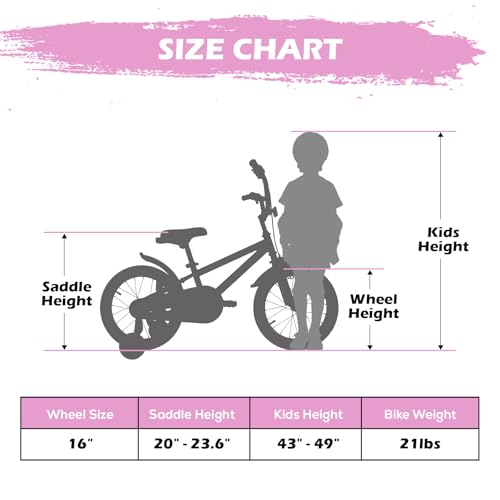 WEIZE 16 Inch Kids Bike Pinkblack