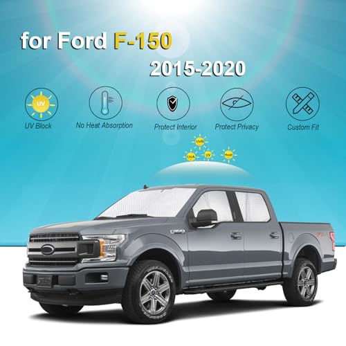 Image of KMF 6pcs Thicken Full Window Sun Shades for Ford F-150 2015-2020 Accessories, F150 4Door Privacy Car Window Covers for Windshield Side Rear, UV Block and Blackout for Camping Outdoor