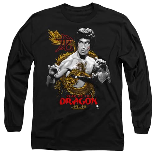 Bruce Lee Long Sleeve T Shirt Black Graphique Coton Manche Longue Imprimé Dragon