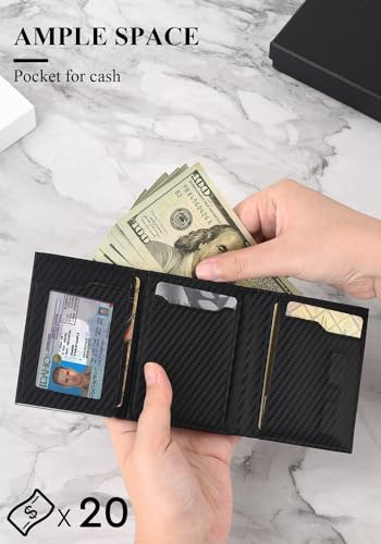 Ridge Wallets for Men, Leather & Aluminum-Trifold Wallets for Men | Pop Up Wallet for Men Holds 12 Cards,20 Bills,Coins,ID Window,RFID Minimalist Wallet for Men,Men's Wallet for Men's Gifts4