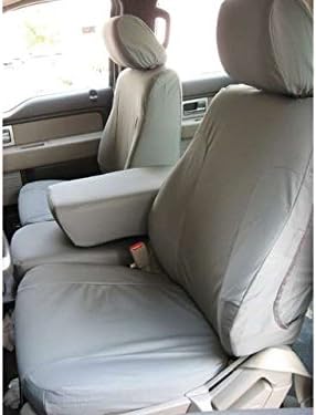 Durafit Seat Covers NOT A Ford Product -L8 - Ford F150 XL 40/20/40 with Solid Fold Down Armrest Seat Covers in Dark Gray Leatherette.