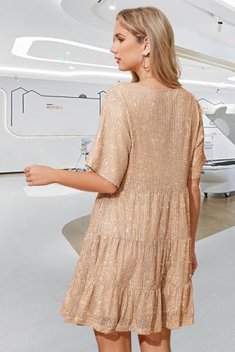 Image of MAYSTEPPE Sparkly Glitter Dress, Sequin Babydoll Summer Dress Short Flowy Tiered Tunic Dress for Women Party Club Night