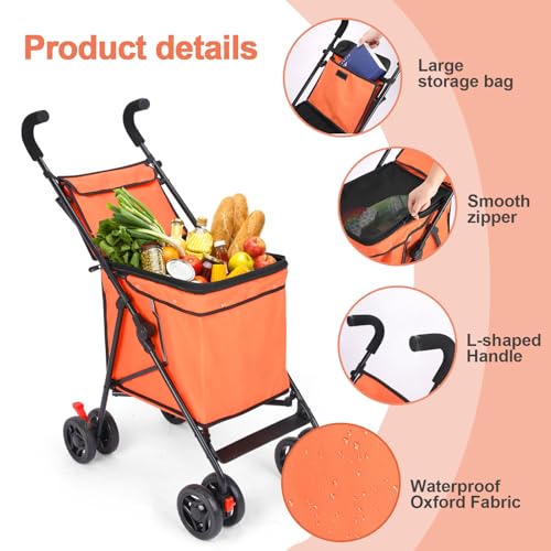 Faltbarer Einkaufswagen, patentiert, 27,2 kg Kapazität, minimalistisch, Orange – Bild 5