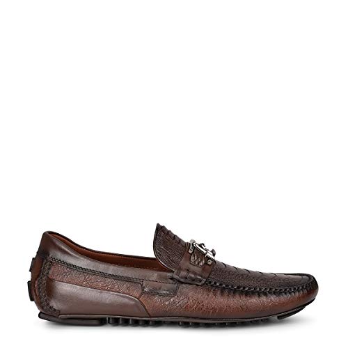 FRANCO CUADRA Exotic Brown Leather Driver Loafers, Ostrich Leg and Bovine Leather, Monogram Hardware2