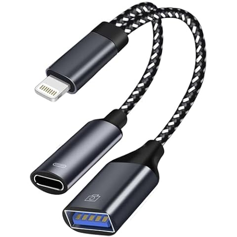 USB 3.0 OTG Adapter for iPhone To U Flash Driver, USB Camera Adapter Compatible with iPhone iPad, 2 in 1 USB OTG Adapter with Charging Port Connect Camera, Card Reader, USB Flash Drive, Keyboard Cover