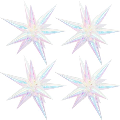 Image of Iridescent Explosion Star Holographic Balloons Star Burst Sparkly Balloons Iridescent Party Decorations Fairy Themed Party Decoration Music Tayloo Birthday Party Decor