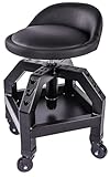 JEGS Heavy-Duty Swivel Shop Stool | 330 lb. Capacity | Steel Frame | Black Powder Coat Finish | 22 in. to 27.50 in. Height Adjustment | 16 in. Foam-Padded Seat w/360 Degree Swivel