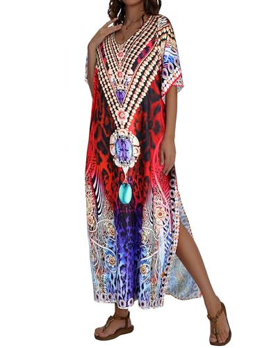 Image of Kaftan Dresses for Women V Neck Caftan Batwing Sleeve Swimsuit Cover Up