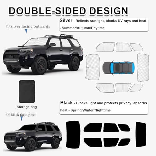 Image of KMF 8pcs Thicken Car Window Shades for Toyota 4Runner 2010-2024 Accessories, 5th Gen 4Runner Windshield Sun Shade Full Window Covers for Side Rear, UV Block and Blackout Privacy for Car Camping