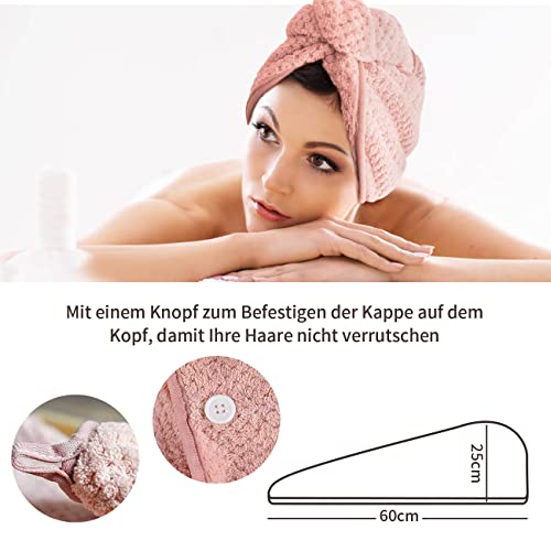 Foto von Haarturban Handtuch, 2 Stück Haartrocknungs-Handtuch mit Knöpfen,Mikrofaser Handtuch,Haartrockentuch Saugfähig Super Absorbent, Haar Trocknendes Tuch für Alle Haartypen