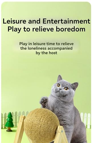 Rascador para gatos de sisal con bola interactiva mediano amarillo miniatura 3
