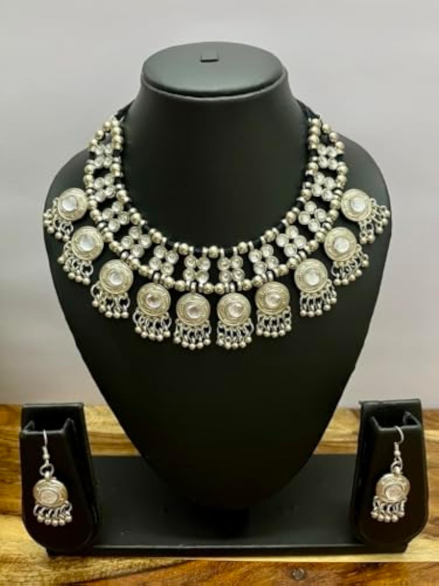 Oxidised Traditional Necklace Fashion Artificial Jewellery Set with Earrings