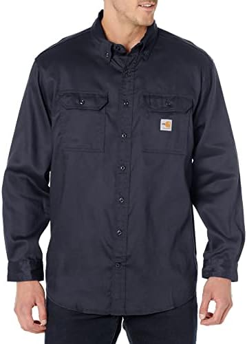 Carhartt mens Flame Resistant Lightweight Twill (Big & Tall) button down shirts, Dark Navy, 4X-Large US