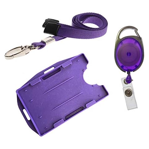 PCL Media Ltd | 3 Piece ID Badge Set | Lanyard, Retractable Badge Reel, & Dual Double-Sided ID Card Badge Holder, (Purple) Cover