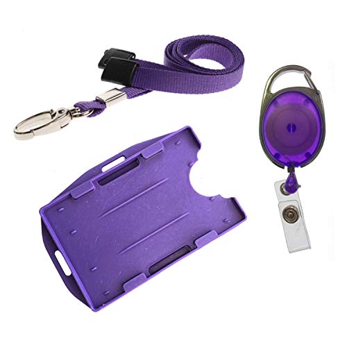 PCL Media Ltd | 3 Piece ID Badge Set | Lanyard, Retractable Badge Reel, & Dual Double-Sided ID Card Badge Holder, (Purple)