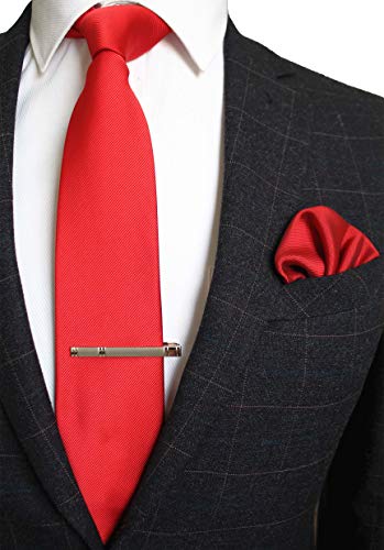 JEMYGINS Cravate rouge Homme en Soie et Pinces à cravate Carre de poche Set(9)