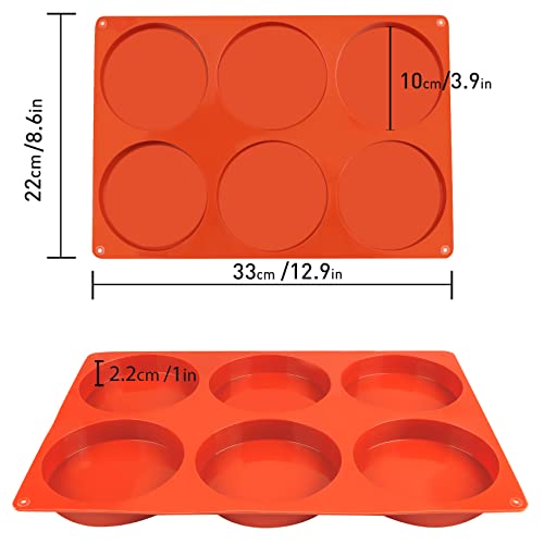2 Pcs Large Silicone Molds For Baking, 6-Cavity Round Silicone Baking Mold, Non-Stick 4” Baking Disc Molds For Whoopie Pie, Egg Pan,Muffin, Candy, Soap, Hamburger, Resin Coasters (Red) #TOP5