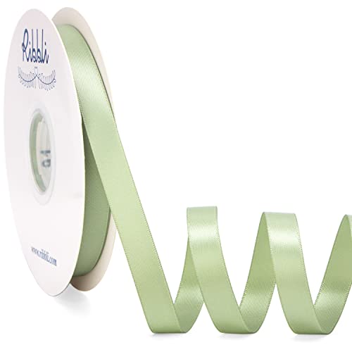 Ribbli Dusty Sage Satin Ribbon Double Faced Satin 1/2 inch x Continuous 50 Yards-Spring Moss Ribbon for Gift Wrapping Crafts Wedding Decoration Bows Bouquet Floral Arrangement