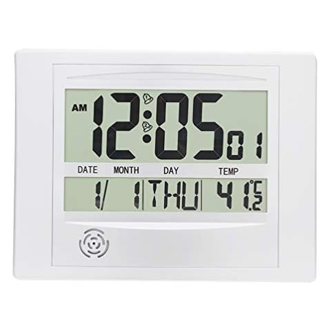 JIMEI Large Display Digital Wall Clock Battery Backup Desk Alarm Clock with Calendar Temperature (Silver) Cover